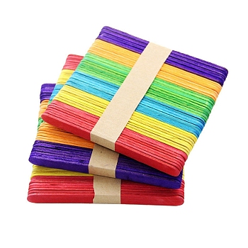 Natural Wood Craft Sticks, Ice Lolly Sticks for Crafts, Icecream Sticks, Wooden Dowel, Wax Sticks, Tongue Depressors, Flat, Rectangle, Mixed Color, 11.4x1x0.2cm, about 50pcs/bundle