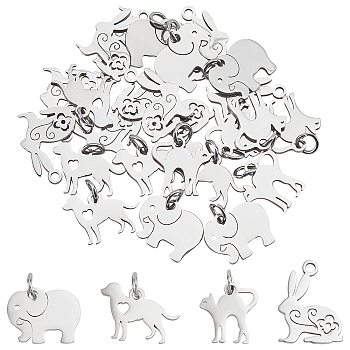 DICOSMETIC 40Pcs 4 Style Stainless Steel Pendants, Elephant & Easter Bunny & Cat & Dog, Stainless Steel Color, 10pcs/style