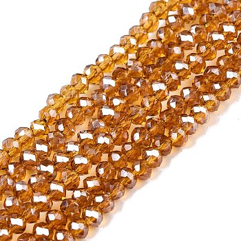 Electroplate Glass Beads Strands, Pearl Luster Plated, Faceted, Rondelle, Dark Goldenrod, 2.3~2.7x2mm, Hole: 0.4mm, about 150~155pcs/strand, 32~33cm