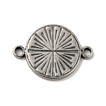 Tibetan Style 304 Stainless Steel Connector Charms, Flat Round, Antique Silver, 21x15x2mm, Hole: 1.8mm