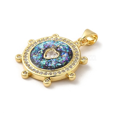 Rack Plating Brass Micro Pave Cubic Zirconia with Synthetic Opal Pendants(KK-D088-35G)-3