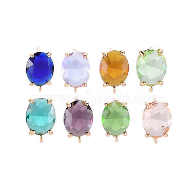 Light Gold Mixed Color Oval Brass+Glass Stud Earring Findings