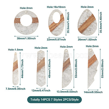 14Pcs 7 Styles Transparent Resin & Walnut Wood Pendants(RESI-BY0001-06)-3