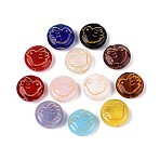Flat Round with Peace Dove Glass Beads, Golden Metal Enlaced, Mixed Color, 14x6mm, Hole: 1mm(GLAA-T025-73M)