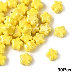 30Pcs Handmade Porcelain Bead, Plum Blossom, Bright Glazed Porcelain, Yellow, 10.5~11x11~11.5x7.5~8mm, Hole: 2~2.5mm(PORC-YW0001-75B)