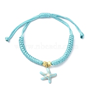 Starfish Shape Alloy Enamel Pendant Bracelets, Adjustable Waxed Polyester Braided Cord Bracelets, for Women, Turquoise, 0.12cm, Inner Diameter: 1-1/8~3-3/8 inch(2.9~8.5cm)(BJEW-JB09883-02)