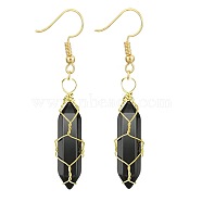 Obsidian Hexagon Handmade Copper Wire Wrapped Earrings Natural Stone Column Earrings, Golden(ND6138-6)