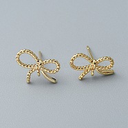 Brass Stud Earrings Finding, with 925 Sterling Silver Pin and Vertical Loops, Bowknot, Real 18K Gold Plated, 9x14mm, Hole: 1mm, Pin: 0.6mm(FIND-WH0152-98)