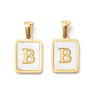 Ion Plating(IP) 304 Stainless Steel Pave Shell Pendants, Rectangle Charm, Real 18K Gold Plated, Letter B, 17.5x12x1.5mm, Hole: 3x5mm(STAS-G327-01G-B)