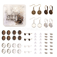 Fashewelry Brass Earring Finding Sets, 40Pcs Flat Round Brass Leverback & Earring Hook Findings & Ear Studs Settings, 60Pcs Brass Stud Earring Settings, 200Pcs 304 Stainless Steel & Plastic Ear Nuts, Mixed Color, 300pcs/box(FIND-FW0001-19)