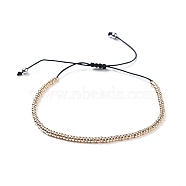 Nylon Thread Braided Beads Bracelets, with Glass Seed Beads and 304 Stainless Steel Beads, Gold, 1-5/8 inch~2-3/4 inch(3.9~7cm)(BJEW-JB04348-01)