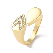 Rack Plating Brass Micro Pave Cubic Zirconia Open Cuff Rings, Teardrop, Real 16K Gold Plated, Inner Diameter: 18mm(RJEW-M158-02G)