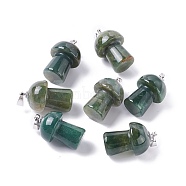 Natural Indian Agate Pendants, with Platinum Tone Brass Findings, Mushroom , 25x14mm, Hole: 2.4mm(G-M380-B04-P)