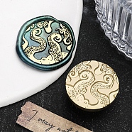 Halloween Theme Golden Tone Brass Wax Seal Stamp Head, for DIY Wax Seal Stamp Making, Octopus, 30x15x15mm, Hole: 6.9mm(AJEW-O001-15G)