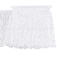 5M Sparkle Polyester Tassel Lace Trim, Paillette Fringe Trimming, for Garment Accessories, White, 7-7/8 inch(200mm)(OCOR-OC0001-38A)