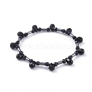 Non-magnetic Synthetic Hematite Beads Stretch Bracelets, with Natural Black Agate Beads, 2-1/4 inch(5.8cm)(BJEW-JB04659-03)