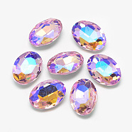 Pointed Back Glass Rhinestone Cabochons, Back Plated, Faceted, AB Color Plated, Oval, Pearl Pink, 18x13x5.5mm(RGLA-T018-13x18mm-01)