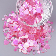Ornament Accessories, Transparent PVC Plastic Paillette/Sequins Beads, No Hole/Undrilled Beads, Heart, Deep Pink, 3~6x3~6x0.3mm(PVC-S035-008A)