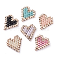 MIYUKI Japanese Seed Beads, Handmade Pendants, Loom Pattern, with Polyester Threads, Heart, Mixed Color, 13x12x1.5mm(PALLOY-JF00430-M)