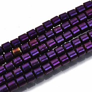 Electroplate Non-magnetic Synthetic Hematite Beads Strands, Column, Purple, 3.5x3mm, Hole: 1mm, about 127~128pcs/strand, 15.75 inch~15.94 inch(40cm~40.5cm)(G-T114-62-02)