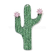 Printed Opaque Acrylic Pendants, Cactus with Star, with Paillette, Green, 45.5x27.5x4.5mm, Hole: 1.5mm(X-FIND-D283-02)