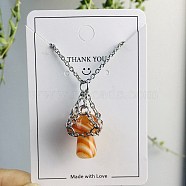 Natural Red Agate Mushroom Pendant Necklace, Titanium Steel Jewelry for Women, 17.72 inch(45cm)(MUSH-PW0001-004P-04)