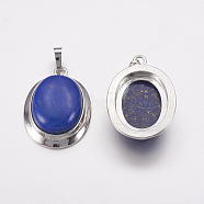 Natural Lapis Lazuli Pendants, with Platinum Tone Alloy Findings, Oval, 37x25x10mm, Hole: 4x8mm(G-K252-A19)
