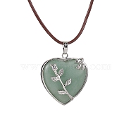 Natural Green Aventurine Heart Pendant Necklace with Cowhide Leather Cords, 20-1/8 inch(51cm)(NJEW-JN04598-03)