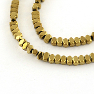 Electroplate Non-magnetic Synthetic Hematite Bead Strands, Polygon, Golden Plated, 3x2x2mm, Hole: 0.5mm, about 195pcs/strand, 15.7 inch(G-S203-08F)