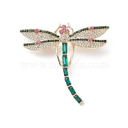 Rhinestone Dragonfly Brooch Pin, Golden Alloy Badge for Backpack Clothes, Colorful, 53x56.5x11.5mm, Pin: 0.8mm(JEWB-M026-02G)