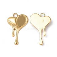 Ion Plating(IP)  304 Stainless Steel Pendant Cabochon Settings, Melting Heart Charm, Real 18K Gold Plated, Teardrop Tray: 8x6mm, 22x14.5x3mm, Hole: 1.8mm(STAS-C066-26G)