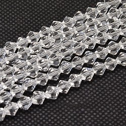Imitate Austrian Crystal Bicone Glass Beads Strands, Grade AA, Faceted, Clear, 6x6mm, Hole: 1mm, about 46~48pcs/strand, 10.5 inch(GLAA-F029-6x6mm-13)