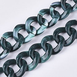 Handmade Acrylic Curb Chains, Imitation Gemstone Style, Two Tone Color, Sea Green, Link: 32.5x29.5x4.5mm, about 39.37 inch(1m)/strand(SACR-N006-005B)