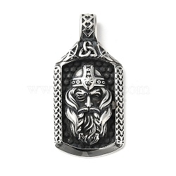 304 Stainless Steel Manual Polishing Pendants, Norse Odin Viking Talisman Man with Triple Horn, Antique Silver, 47.5x23x5.5mm, Hole: 5x7mm(X-STAS-G274-22AS)