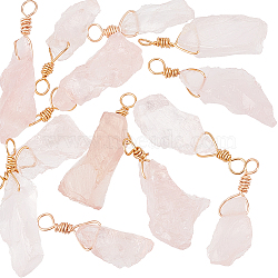 Natural Rose Quartz Pendants, with Real 18K Gold Plated Eco-Friendly Copper Wire, Nuggets, 24.5~32x7.5~13x7~10mm, Hole: 3mm, 16pcs/box(G-FG0001-13)