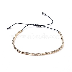 Nylon Thread Braided Beads Bracelets, with Glass Seed Beads and 304 Stainless Steel Beads, Gold, 1-5/8 inch~2-3/4 inch(3.9~7cm)(BJEW-JB04348-01)