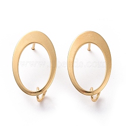 201 Stainless Steel Stud Earring Findings, with Vertical Loop and 316 Stainless Steel Pin, Oval, Real 24K Gold Plated, 19x12mm, Hole: 2.5mm, Pin: 0.7mm(STAS-K241-26G)