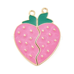 Alloy Enamel Split Pendants, Magnetic, Golden, Strawberry, 34.5x27.5x6.5mm, Hole: 1.8mm, 2pcs/set(ENAM-B026-02G-02)