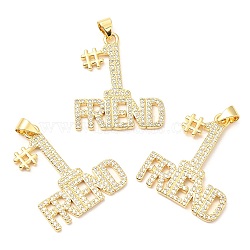 Rack Plating Brass Micro Pave Cubic Zirconia Pendants, Long-Lasting Plated, Lead Free & Cadmium Free, Letter & Number, Real 18K Gold Plated, 28x23.5x1.5mm, Hole: 4x3.5mm(KK-A185-15G)