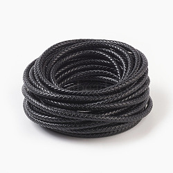 Braided Leather Cord, Leather Jewelry Cord, Jewelry DIY Making Material, Dyed, Round, Black, 6mm, about 10.93 yards(10m)/bundle(WL-F009-B02-6mm)