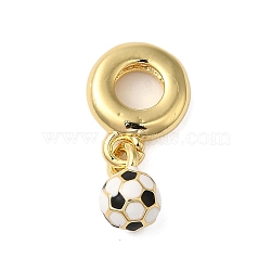 Rack Plating Brass Enamel European Dangle Charms, Football Large Hole Pendants, Real 18K Gold Plated, Cadmium Free & Lead Free, Long-Lasting Plated, White, 20.5mm, Hole: 4.5mm(KK-P279-50A-G)