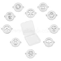 SUNNYCLUE 304 Stainless Steel Enamel Links Connectors, Flat Round with Mixed Patterns, Stainless Steel Color, 14.5x18.5x2mm, Hole: 1.2mm, 10 patterns, 1pc/Pattern, 10pcs/box(STAS-SC0001-83P)