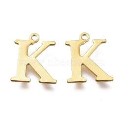 PVD Vacuum Plating  304 Stainless Steel Charms, Laser Cut, Alphabet, Golden, Letter.K, 12x10x0.8mm, Hole: 1mm(STAS-H112-K-G)