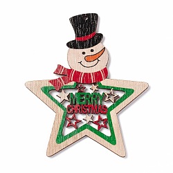 Christmas Spray Painted Wood Big Pendants, Snowman with Star, Colorful, 100x84.5x3mm, Hole: 2.5mm(FIND-H030-18)
