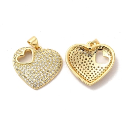 Brass Micro Pave Cubic Zirconia Pendants, Heart Charms, Golden, Clear, 21x22x4mm, Hole: 5x3.5mm(KK-A180-03G-01)