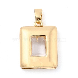 Rack Plating Brass Pendants, Rectangle Shaped Glass Charms, Long-Lasting Plated, Cadmium Free & Lead Free, Real 18K Gold Plated, Clear, 21x16x6mm, Hole: 3x5.5mm(KK-I710-11A-01)