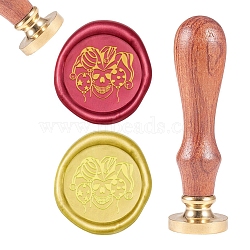 Brass Wax Seal Stamp, with Natural Rosewood Handle, for DIY Scrapbooking, Human Pattern, Stamp: 25mm, Handle: 79.5x21.5mm(AJEW-CP0002-21-40)