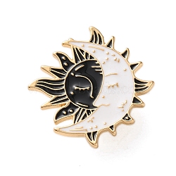 Gothic Moon Sun Zinc Alloy Black Enamel Pin Brooches, Halloween Badge, Golden, 33x32mm(JEWB-D070-02G-04)