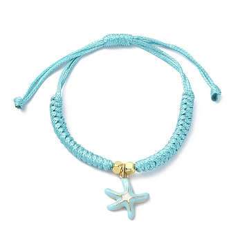 Starfish Shape Alloy Enamel Pendant Bracelets, Adjustable Waxed Polyester Braided Cord Bracelets, for Women, Turquoise, 0.12cm, Inner Diameter: 1-1/8~3-3/8 inch(2.9~8.5cm)