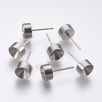 201 Stainless Steel Stud Earring Findings, Rhinestone Settings, with 304 Stainless Steel Pins, Stainless Steel Color, Tray:7mm, 18x8mm, Pin: 0.8mm
